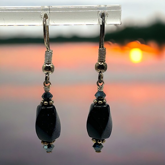 Purple Goldstone Dangle 1 3/8 Inch Earrings! - Picture 1 of 7